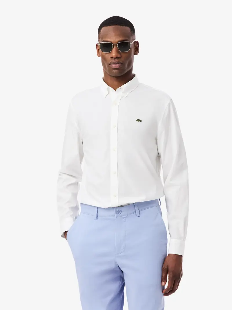 Chemise Lacoste droite blanche en popeline stretch