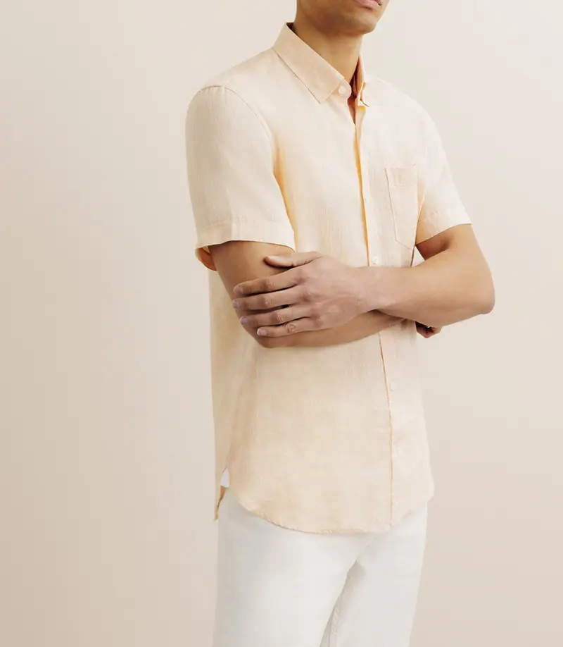 Chemise manches courtes 100% lin orange
