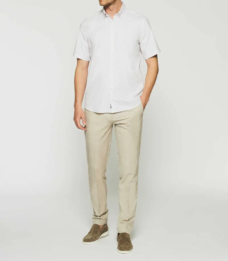 Chemise manches courtes à imprimé blanche et camel KAMEL