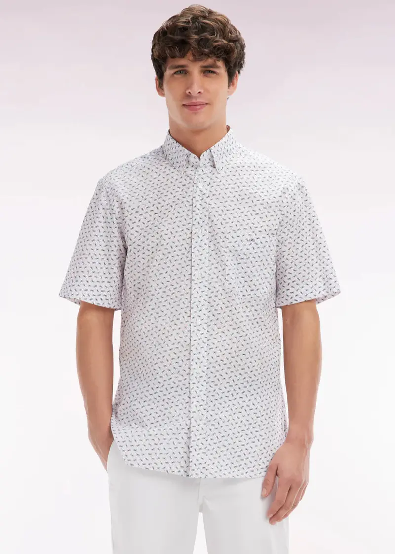 Chemise manches courtes à motifs Eden Park beige