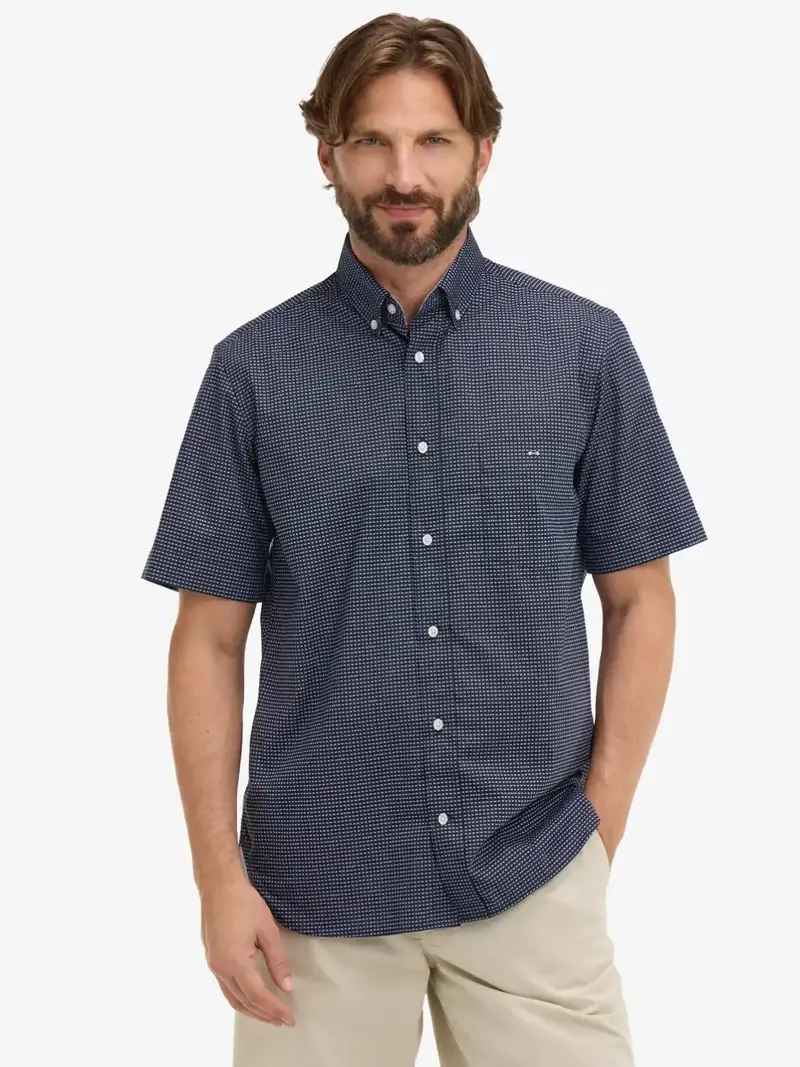 Chemise manches courtes à motifs Eden Park bleu en coton