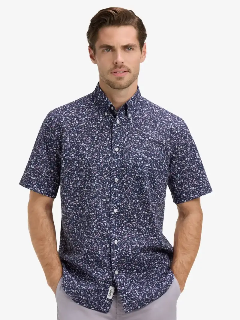Chemise manches courtes à motifs  Eden Park marine en coton
