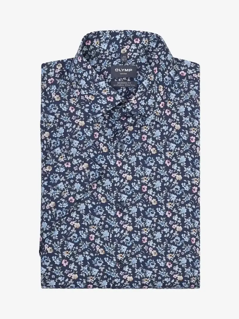 Chemise manches courtes à motifs OLYMP droite marine