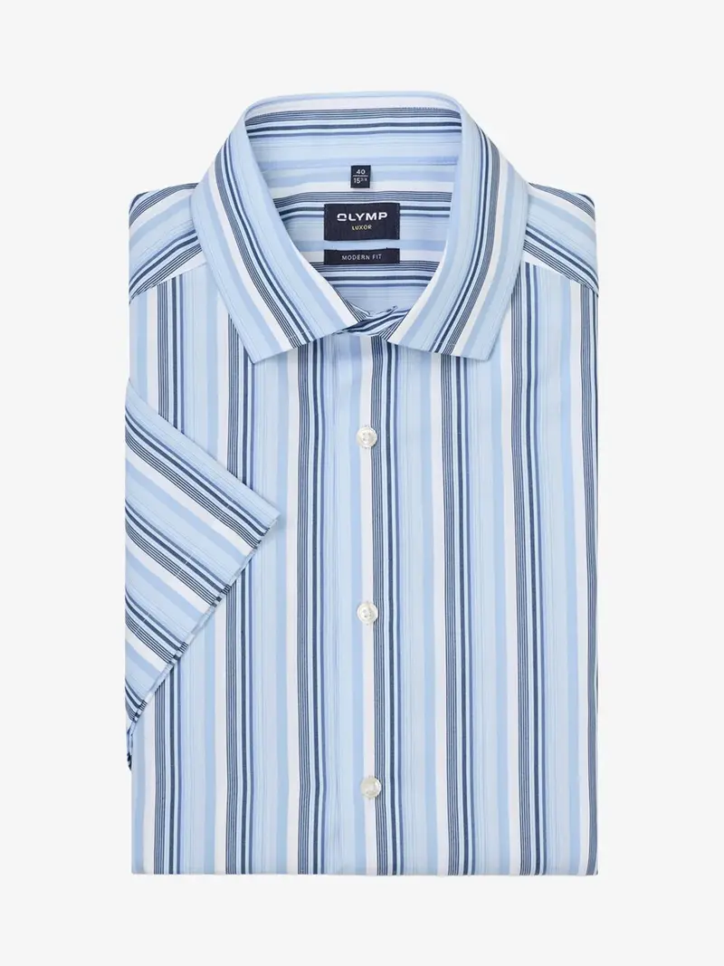 Chemise manches courtes à rayures OLYMP droite bleue
