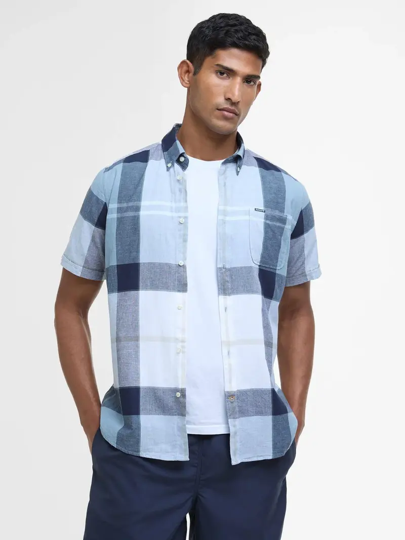 Chemise manches courtes Barbour bleue en lin