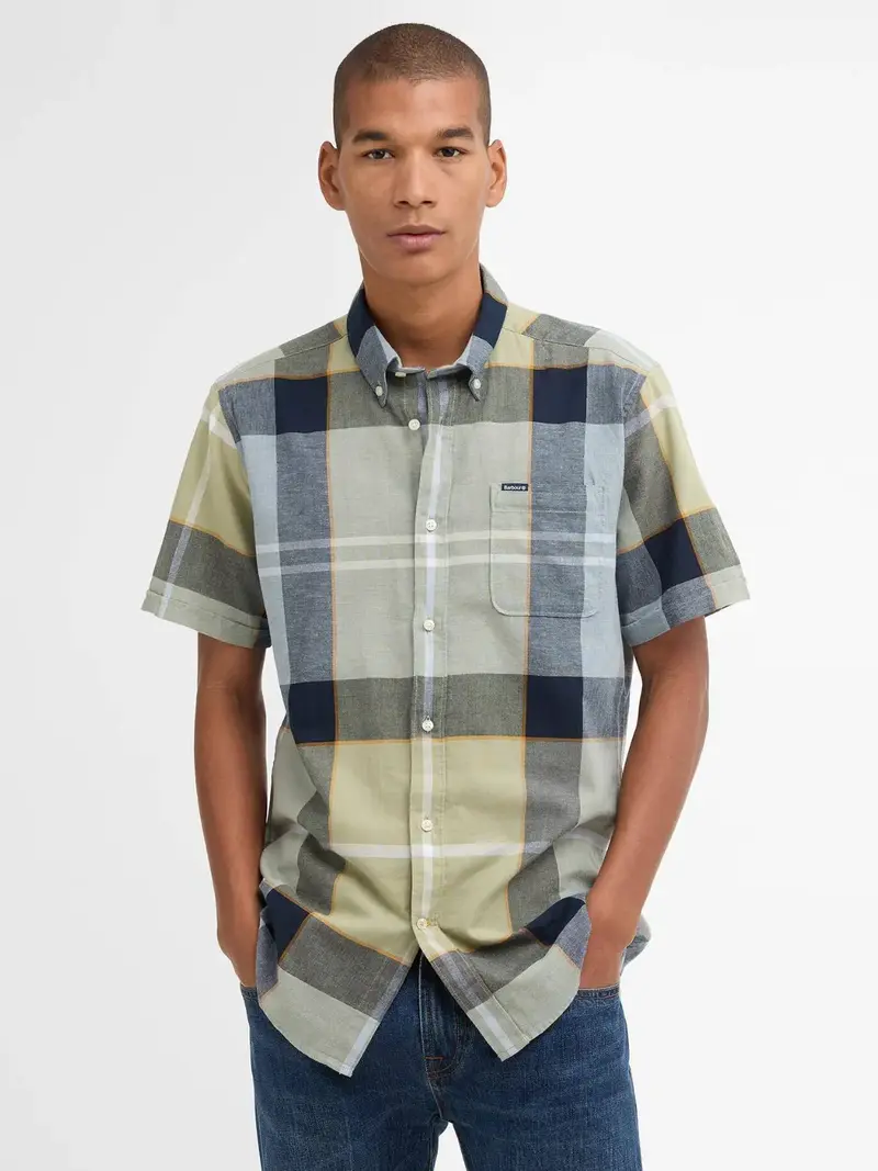 Chemise manches courtes Barbour kaki en lin