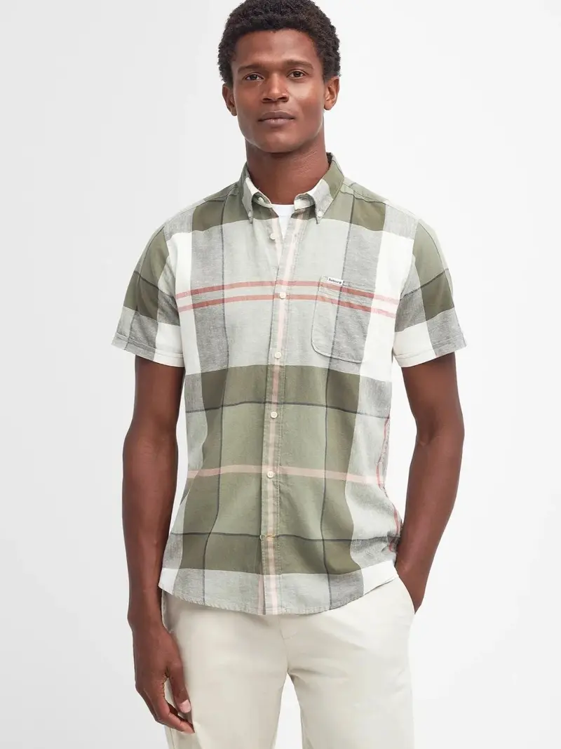 Chemise manches courtes Barbour kaki en lin