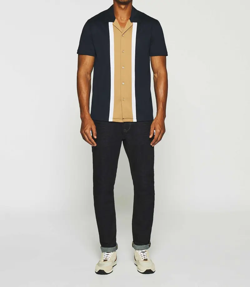 Chemise manches courtes en jersey marine et camel KAMI