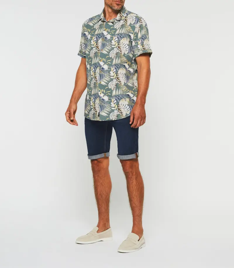 Chemise manches courtes kaki et jaune "Kaily"