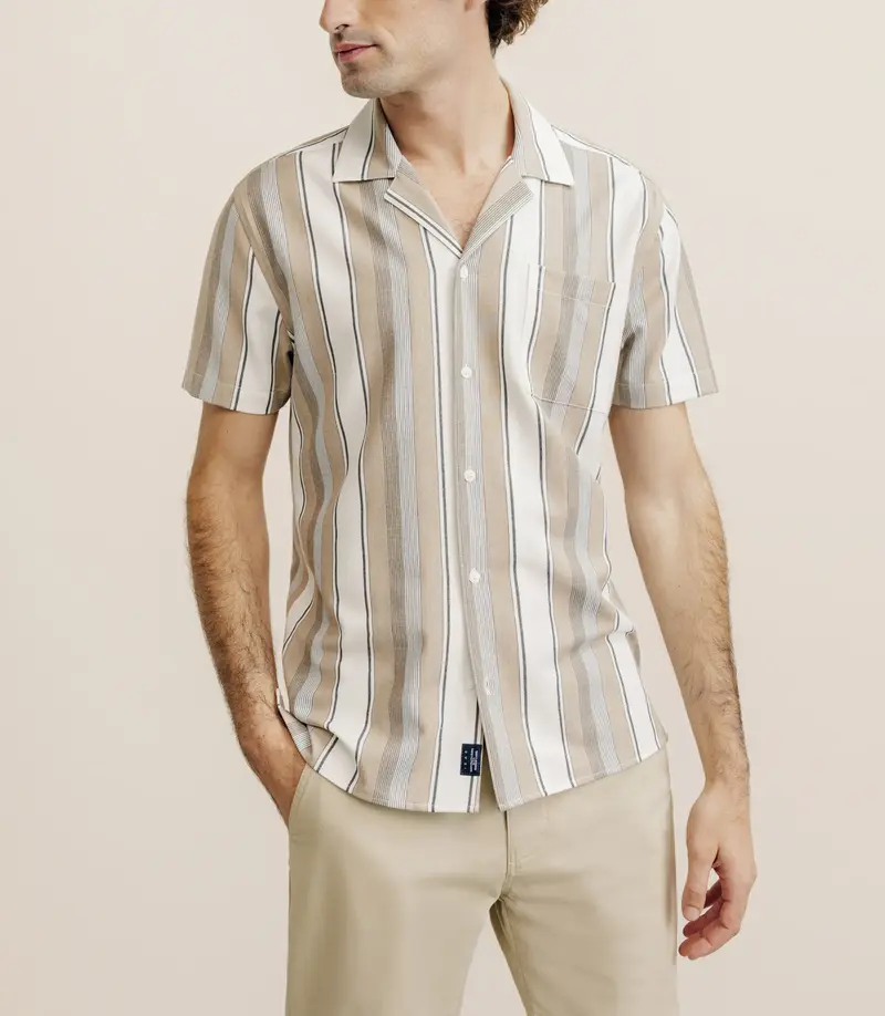 Chemise manches courtes rayée beige