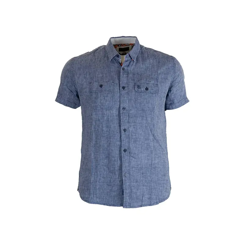 Chemise marine en lin chiné