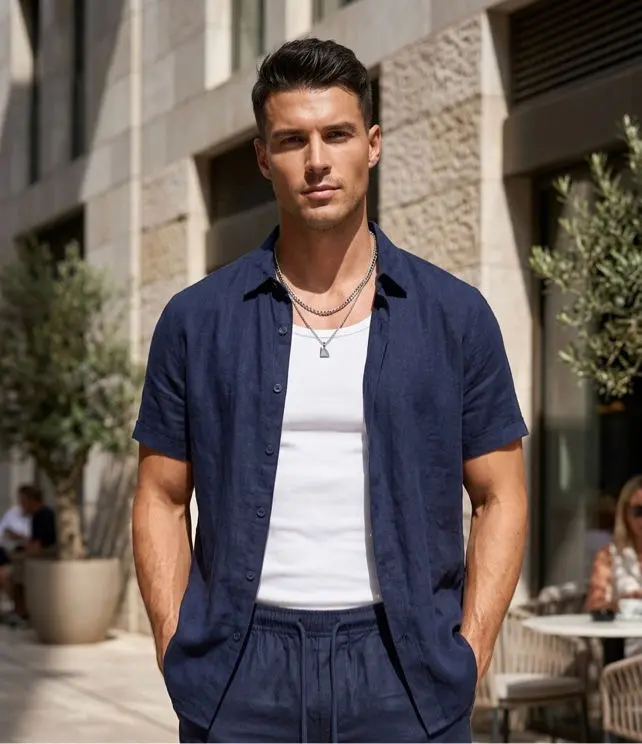 Chemise marine manches courtes