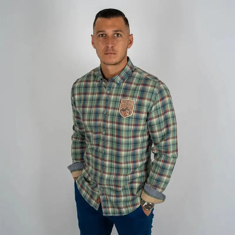 Chemise ml à carreaux verts et bleus