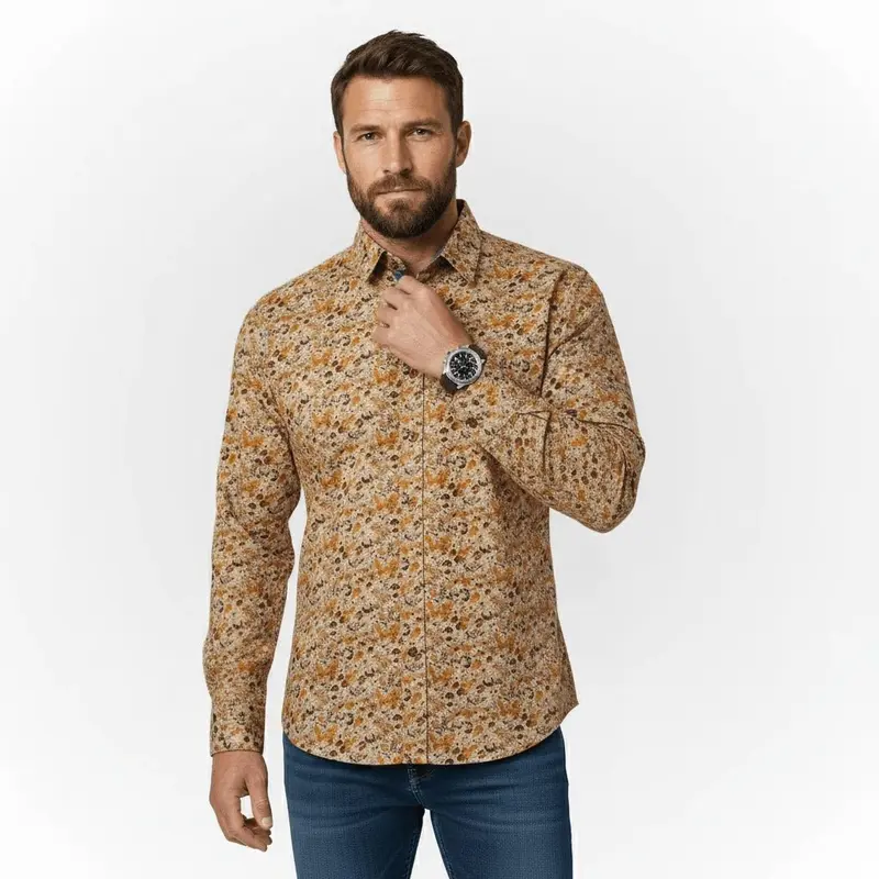 Chemise ml beige imprimé automnal