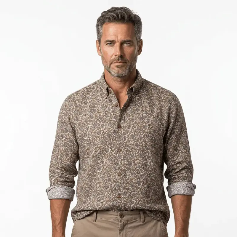 Chemise ml blanc cassé à motif floral