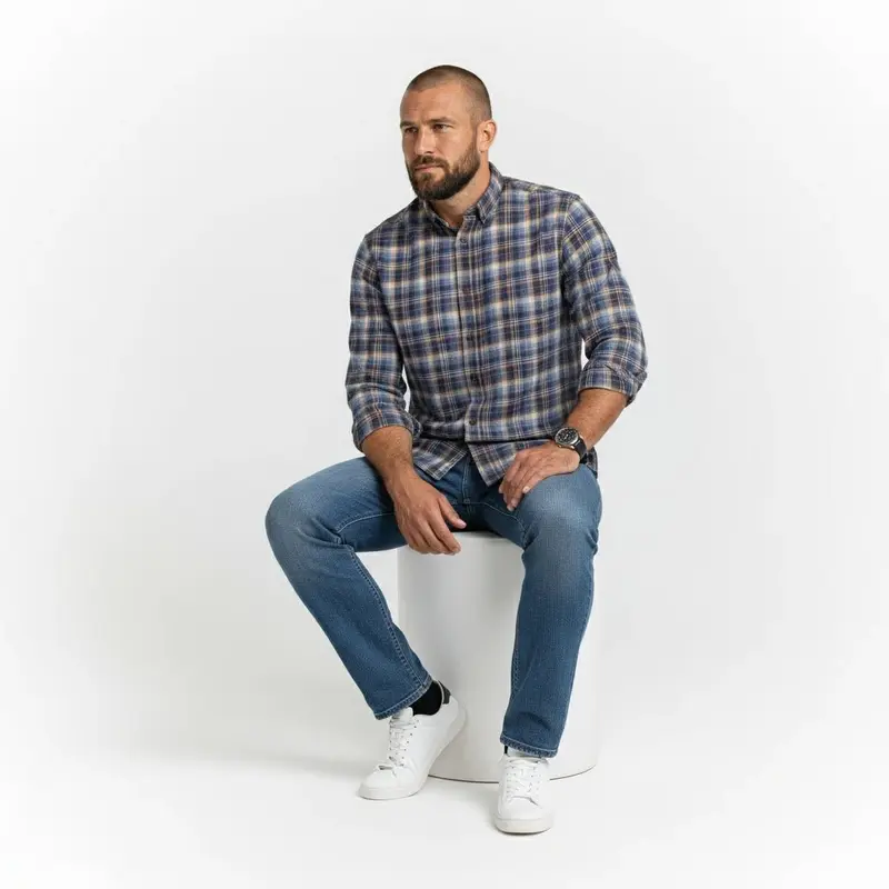 Chemise ml bleu marine à carreaux