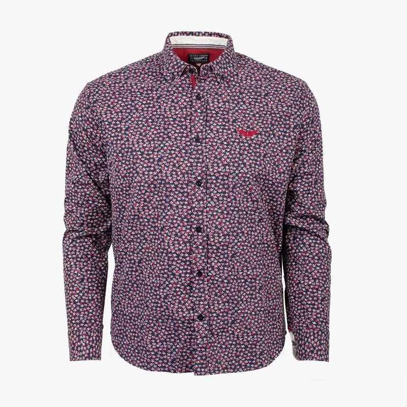 Chemise ml bleu marine à fleurs