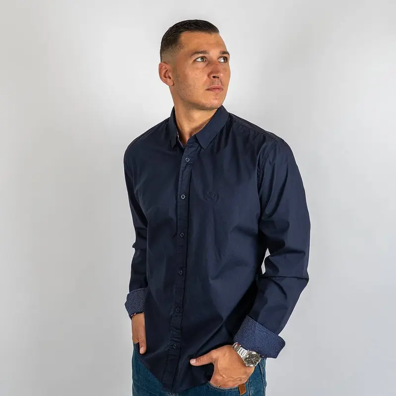Chemise ml bleu marine en popline