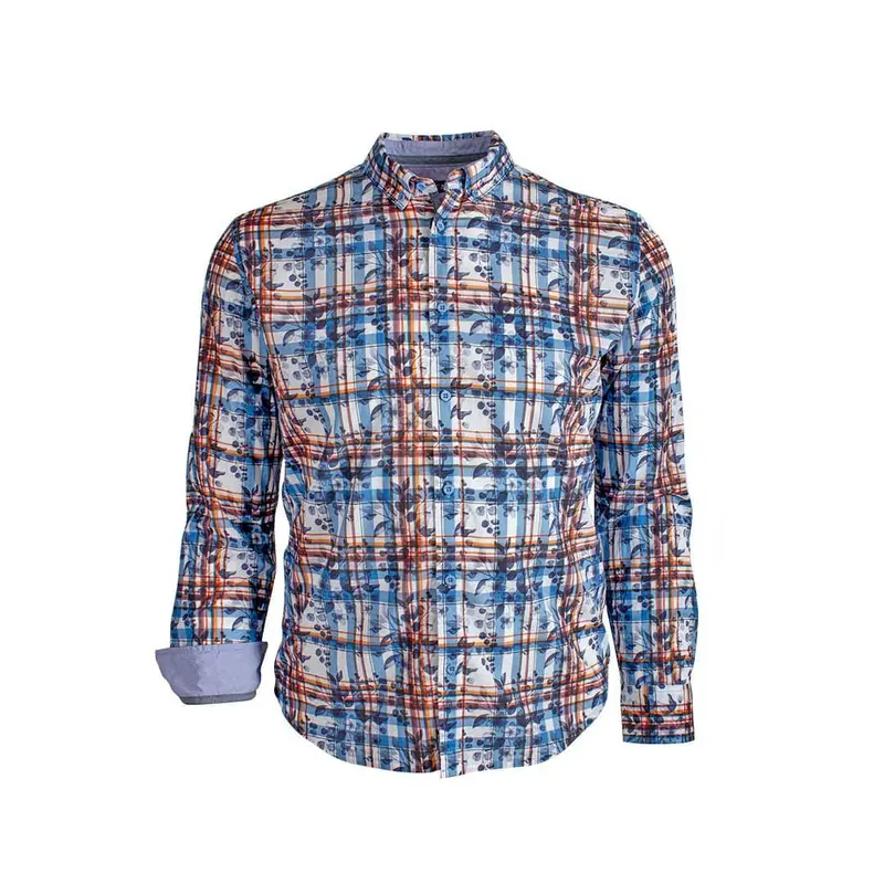 Chemise ml bleue à carreaux fantaisie