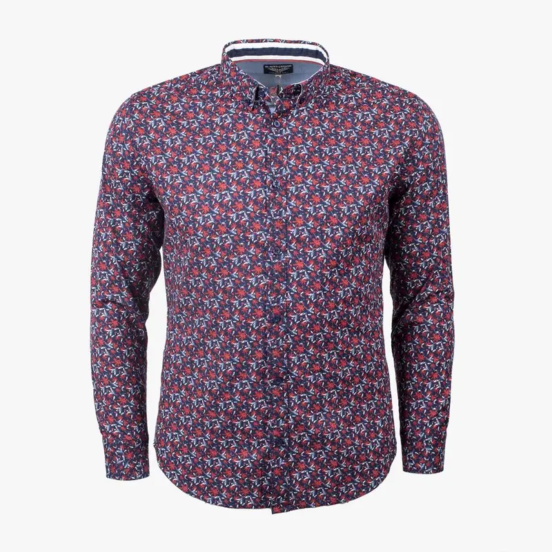 Chemise ml bleue à fleurs bicolores