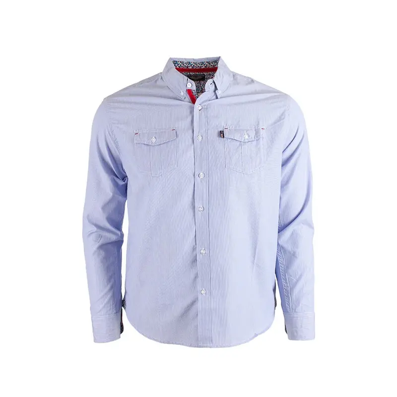 Chemise ml bleue double poche poitrine