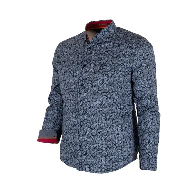 Chemise ml grise en popline florale