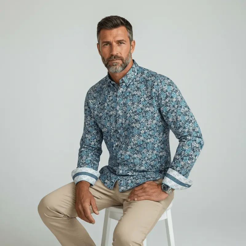 Chemise ml légère fleurie turquoise