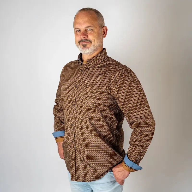 Chemise ml marron imprimé ballon ovale