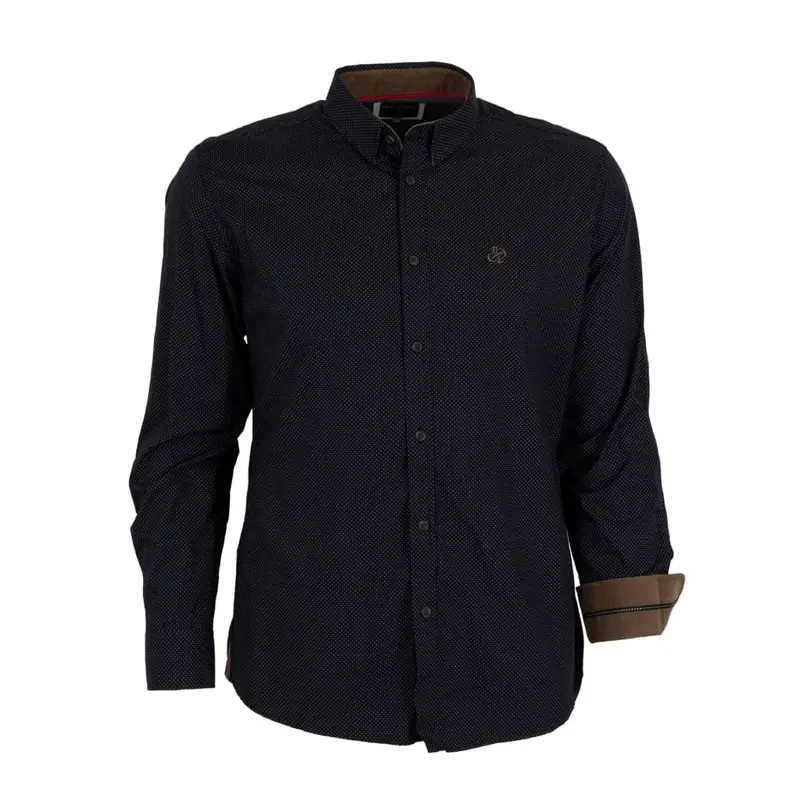 Chemise ml noire à pois en popline