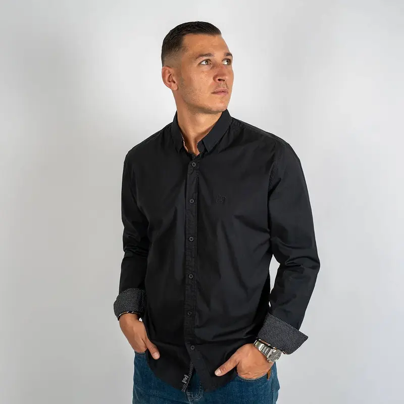 Chemise ml noire en popline