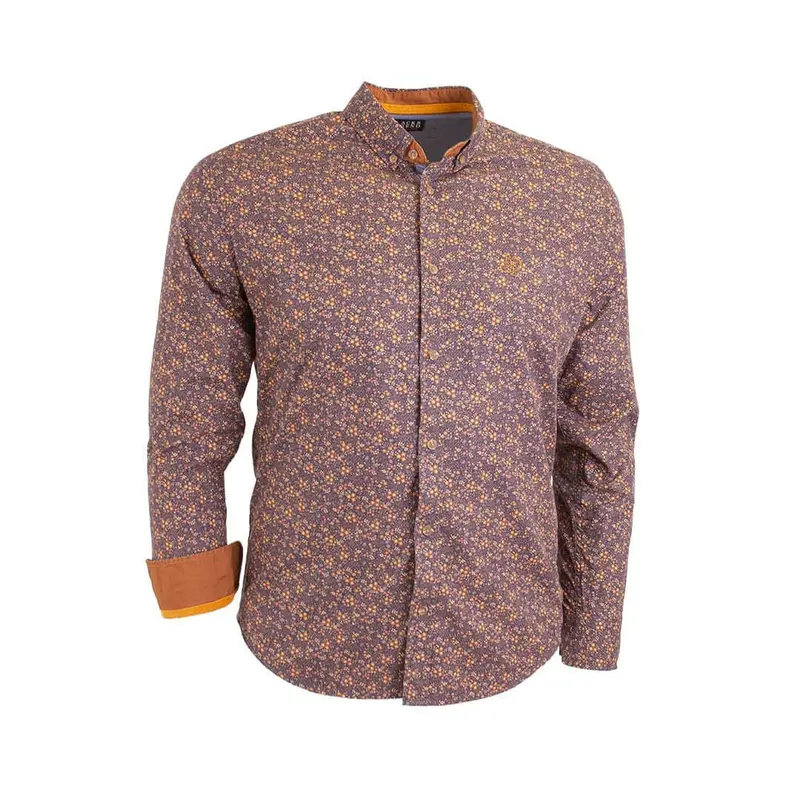 Chemise ml noire motif fleuri
