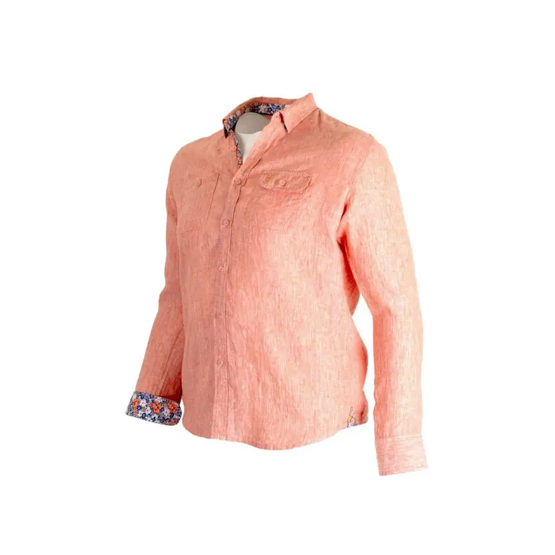 Chemise ml orange pâle en lin chiné