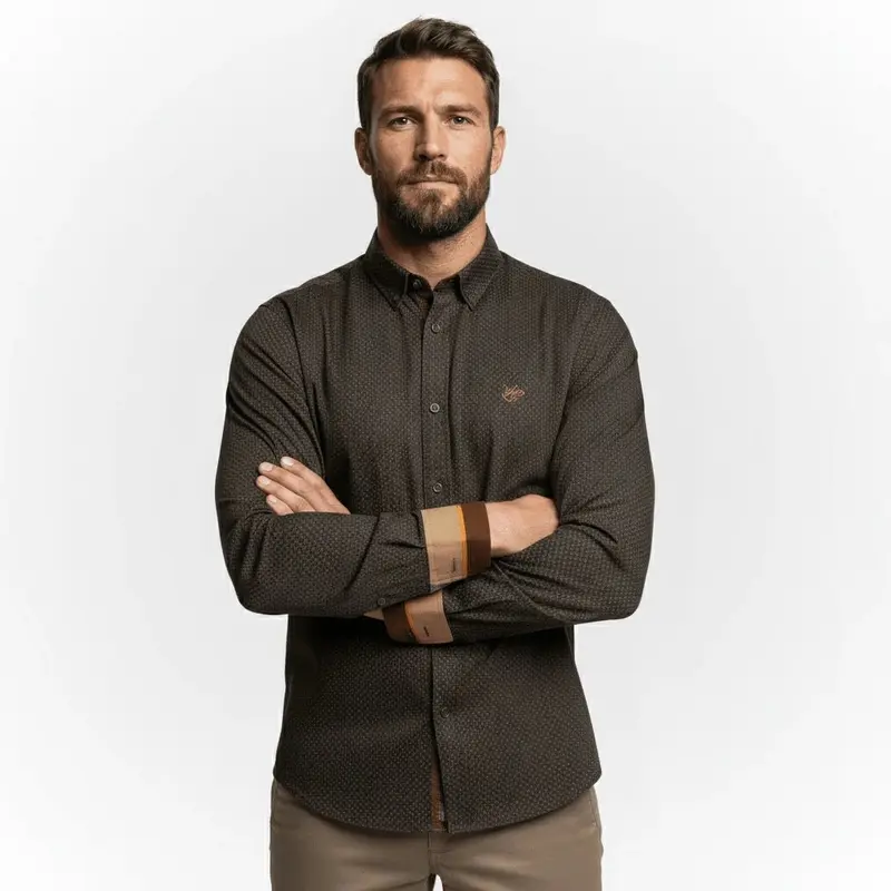 Chemise ml popline noire imprimé géométrique