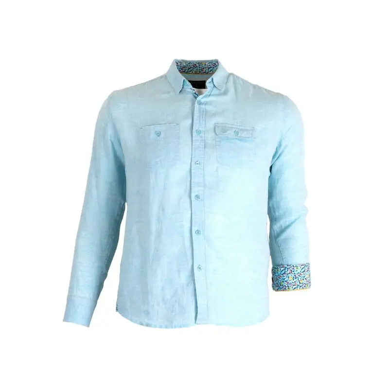 Chemise ml turquoise en lin chiné
