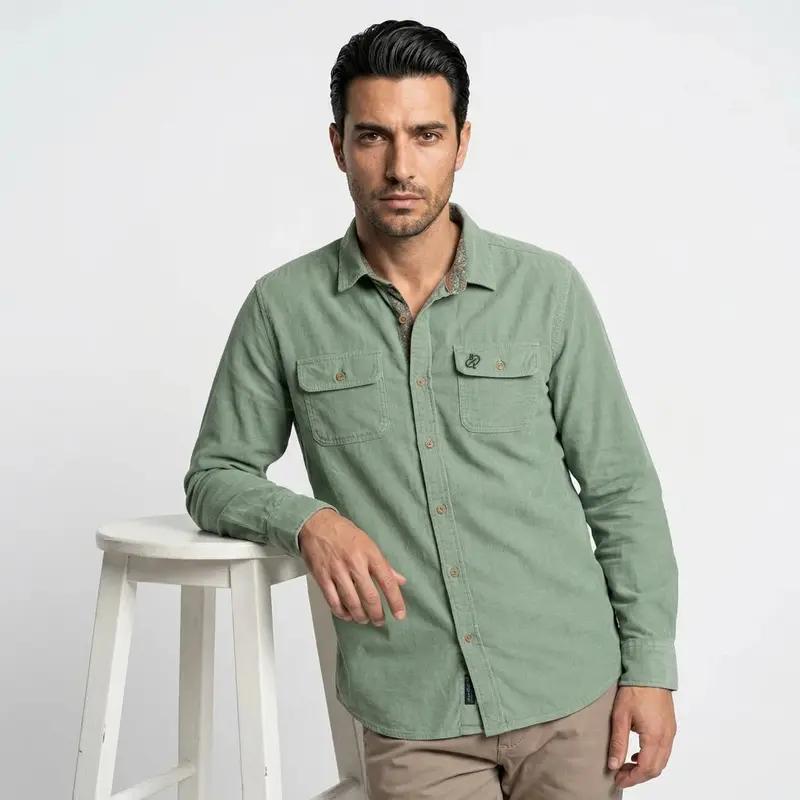 Chemise ml vert écume en velours