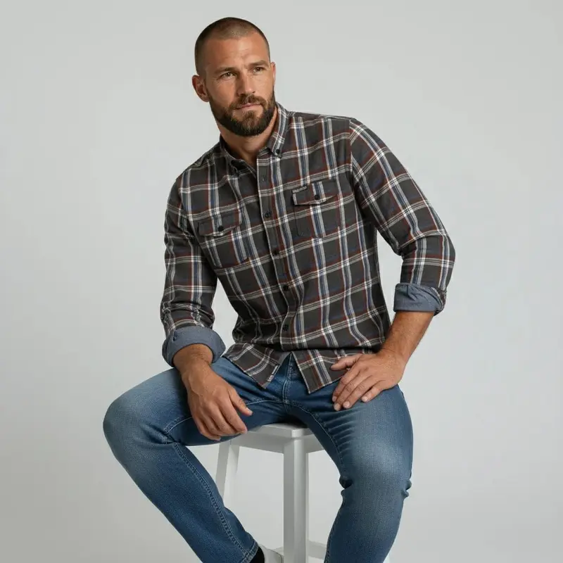 Chemise ml verte à carreaux