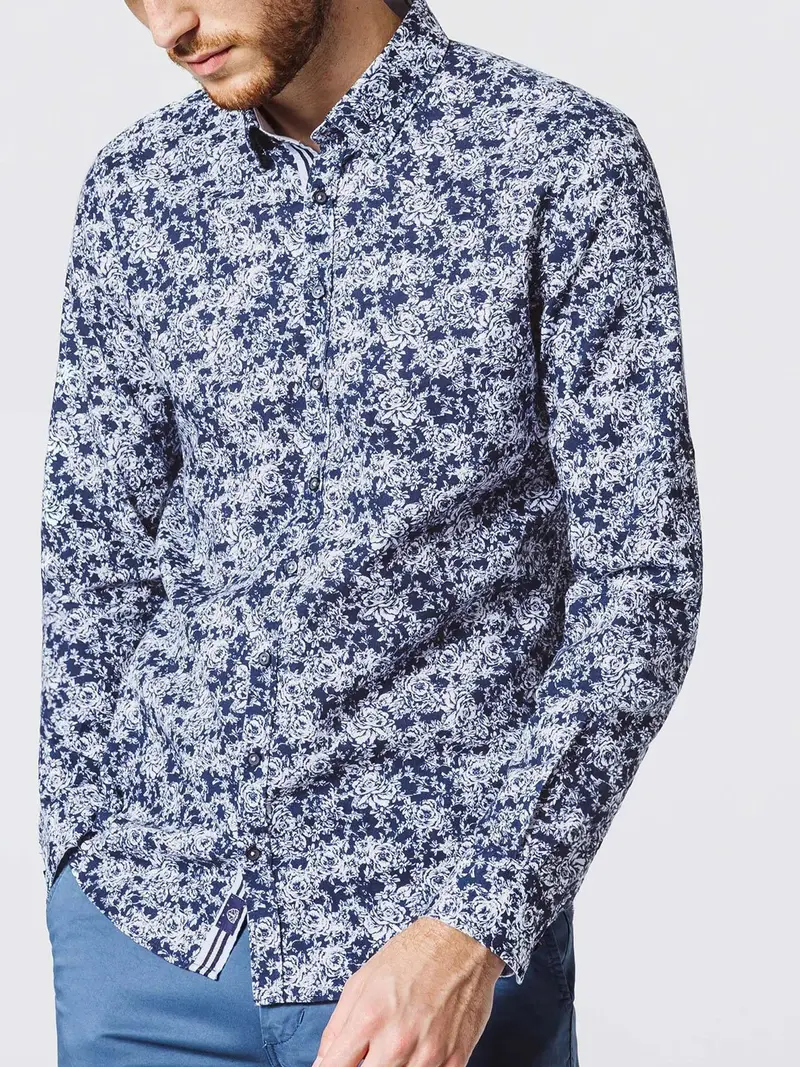 Chemise Motif Roses Marine