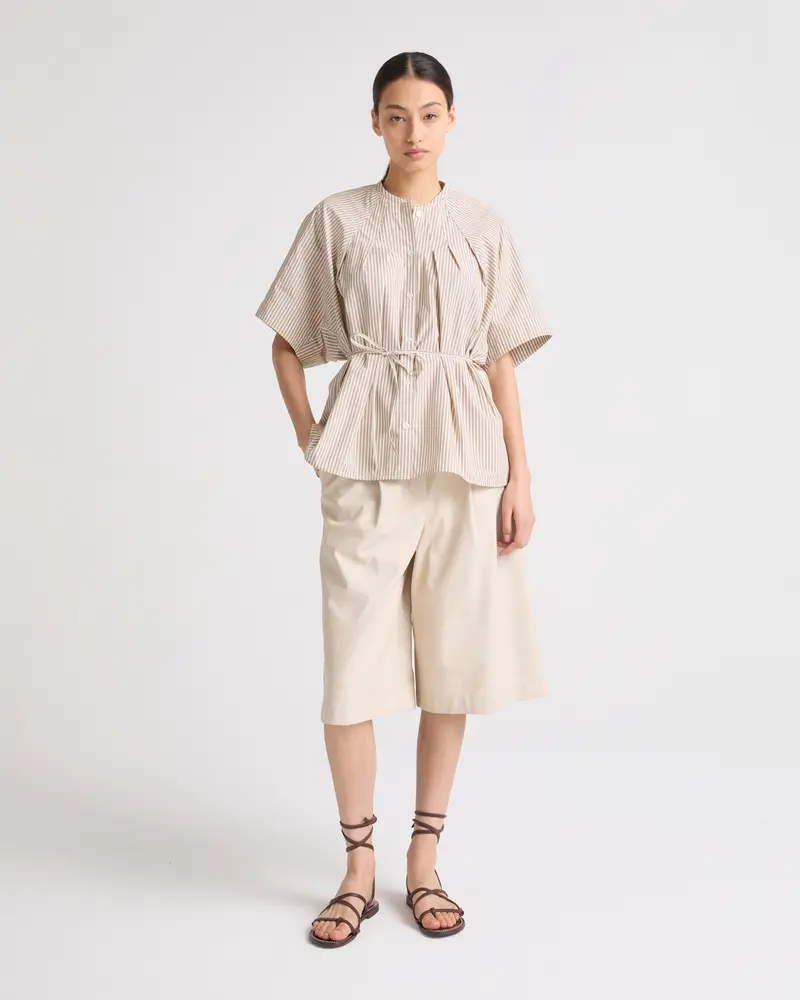 Chemise plissée en popeline de coton rayé