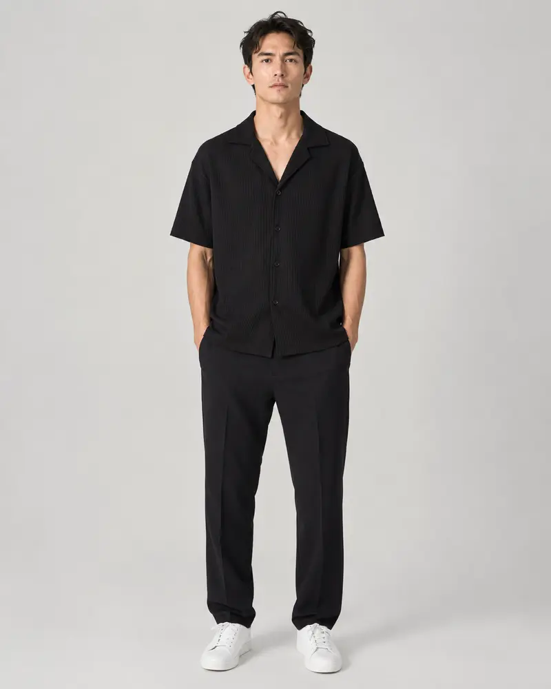 Chemise plissée fluide noir homme