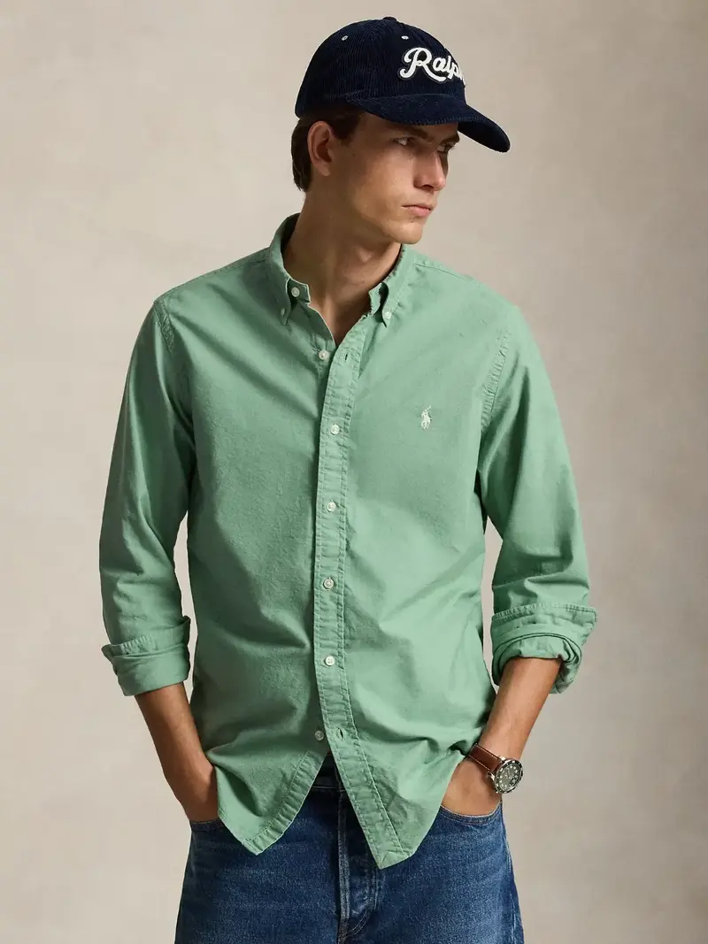 Chemise Ralph Lauren ajustée verte en coton
