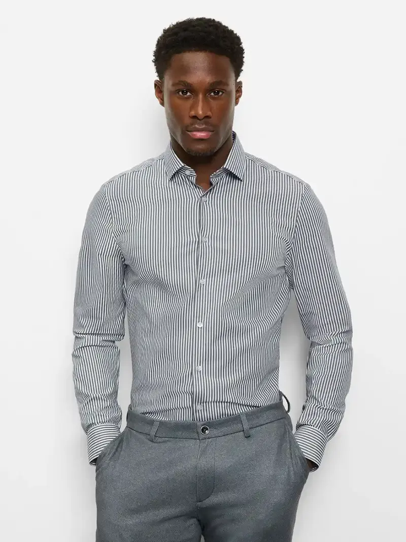 Chemise rayée OLYMP ajustée kaki