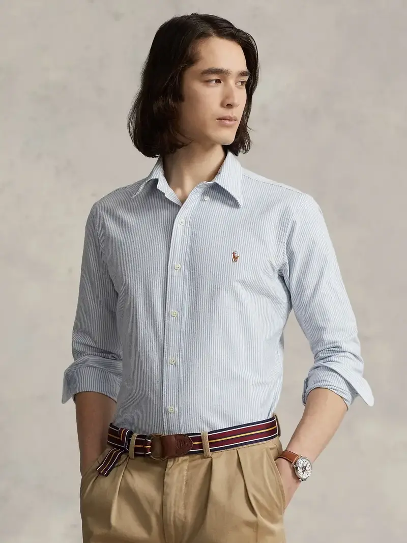 Chemise rayée Ralph Lauren ajustée bleue en coton