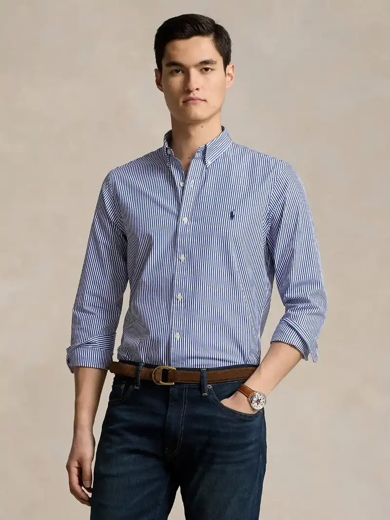 Chemise rayée Ralph Lauren bleue en coton