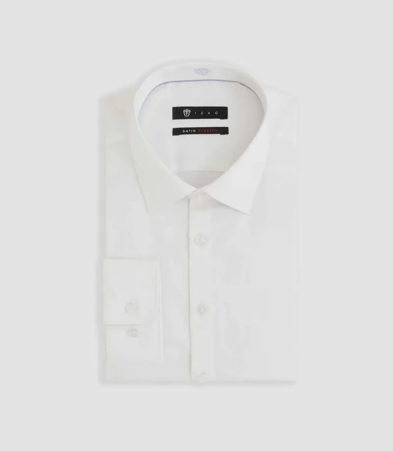 Chemise regular en satin stretch blanche SASTRETCHBASBT