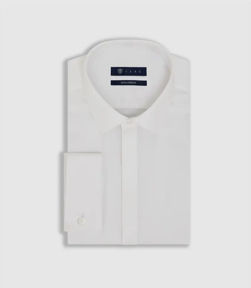 Chemise regular en satin stretch blanche SASTRETCHMIXTE