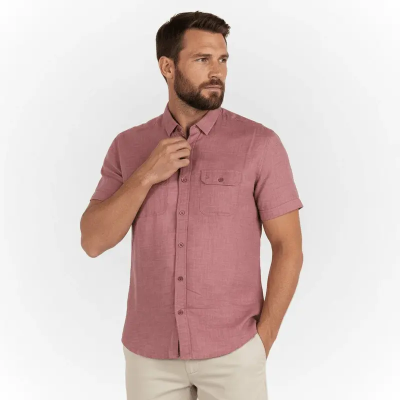 Chemise rose pâle en lin chiné