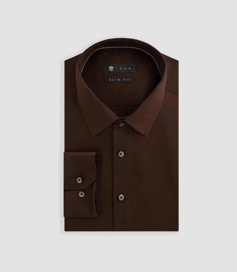 Chemise satin slim marron "Satinslim"