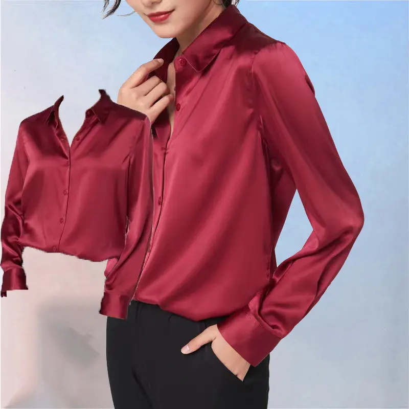 Chemise Satinée Femme à Manches Longues – Style Élégant Casual Chic