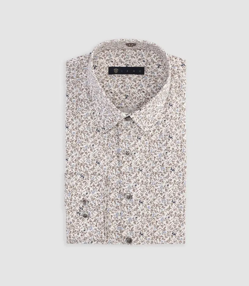 Chemise slim à imprimé fleuris blanche et camel MANU