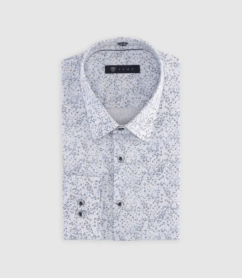 Chemise slim à imprimé floral blanche et marine MANU